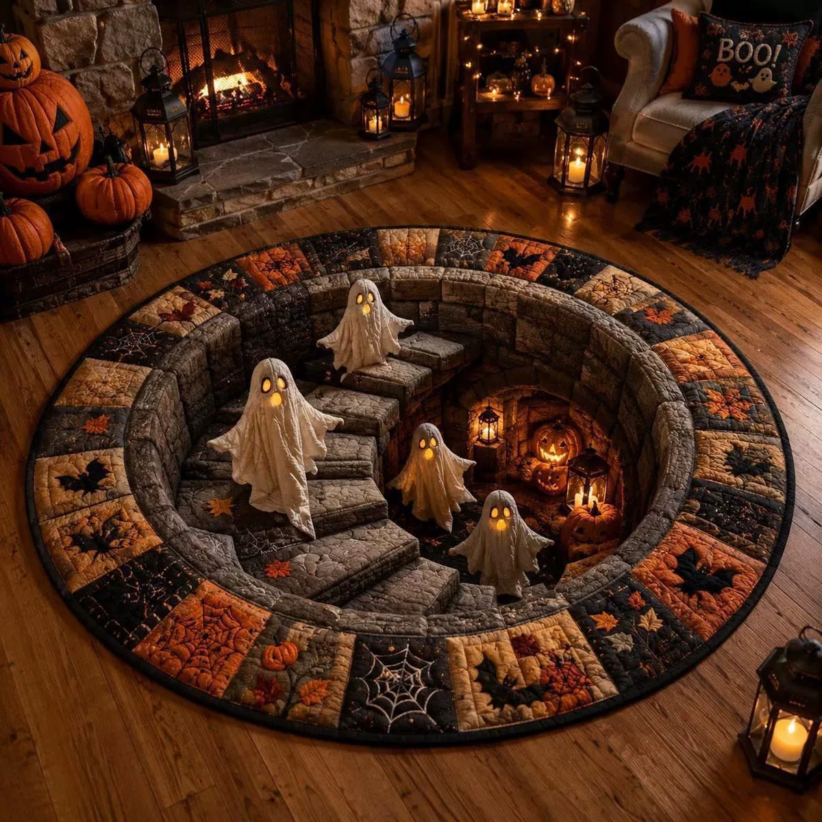 Crystal Velvet 3D Vortex Halloween Round Rug