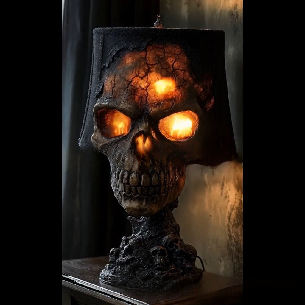 Spooky Glowing Skull Table Lamp Resin Gothic Halloween Home Bar Decor Light