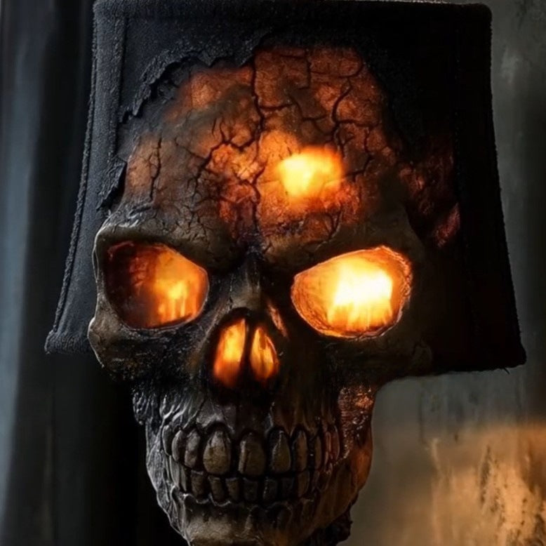 Spooky Glowing Skull Table Lamp Resin Gothic Halloween Home Bar Decor Light