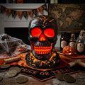 Glowing Cracked Skull Decor Light Resin Gothic Halloween Home Bar Tabletop Ornament