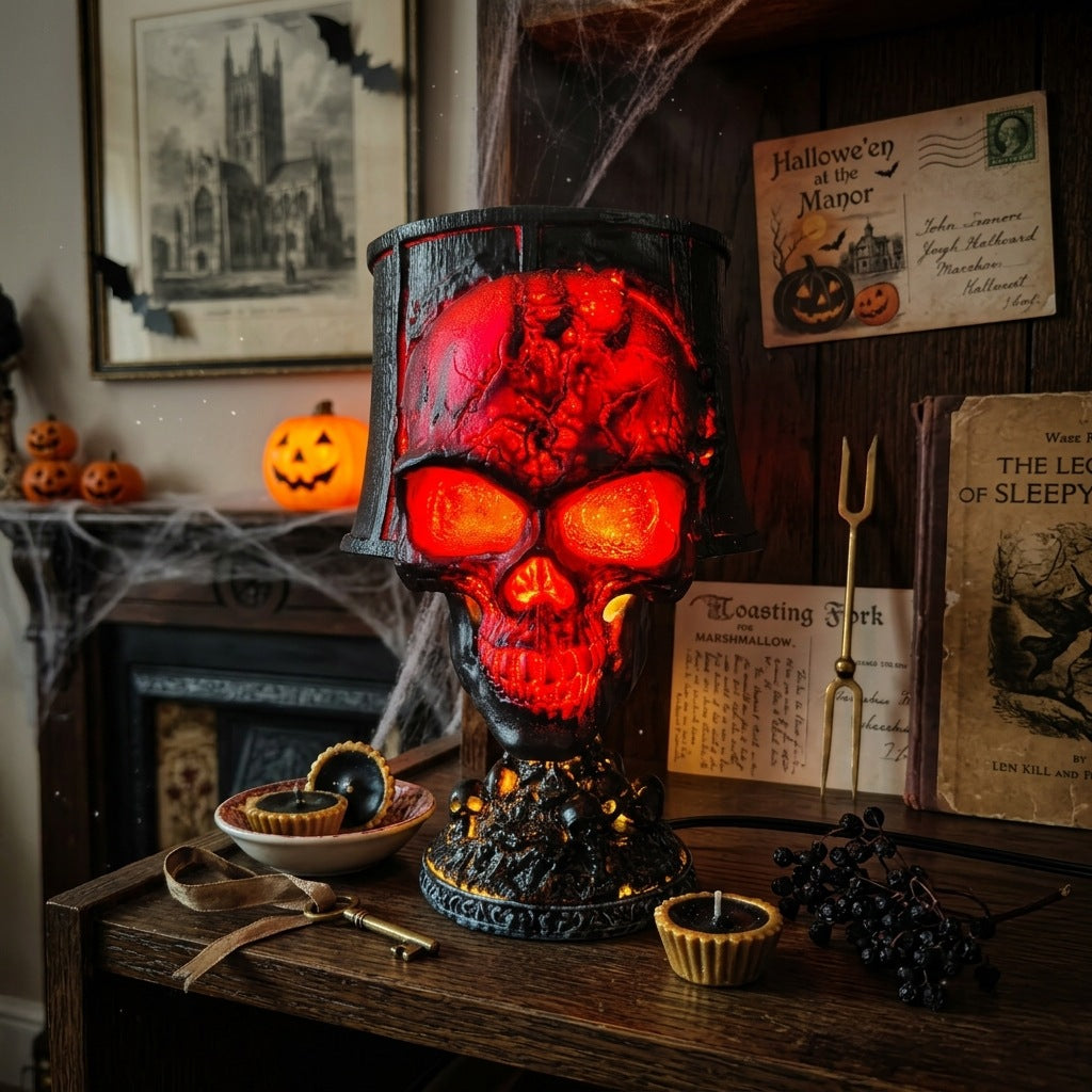 Gothic Red Glowing Skull Table Lamp Halloween Desktop Ornament