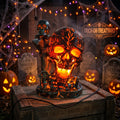 Magma Glowing Resin Skull Light with Snake & Tombstone Gothic Halloween Tabletop Decor